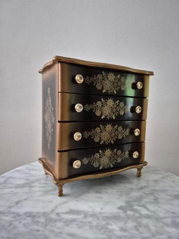 Antiek vintage houten sieradenkistje muziekdoosje ladekastje beschikbaar voor biedingen