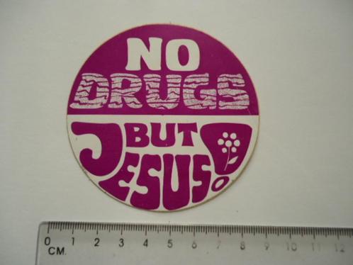 sticker oud No drugs JESUS jezus geloof retro vintage, Verzamelen, Stickers, Zo goed als nieuw, Bedrijf of Vereniging, Verzenden