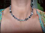 Nieuwe zelfgemaakte ketting van glaskralen zwart/wit/blauw, Sieraden, Tassen en Uiterlijk, Kettingen, Ophalen of Verzenden, Nieuw