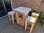 Steigerhouten tuinset statafel barkrukken, Ophalen, 4 zitplaatsen, Gebruikt, Bijzettafel
