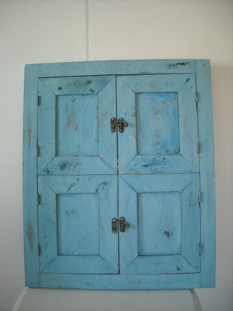 brocante spiegel met blauwe luiken, Ophalen of Verzenden