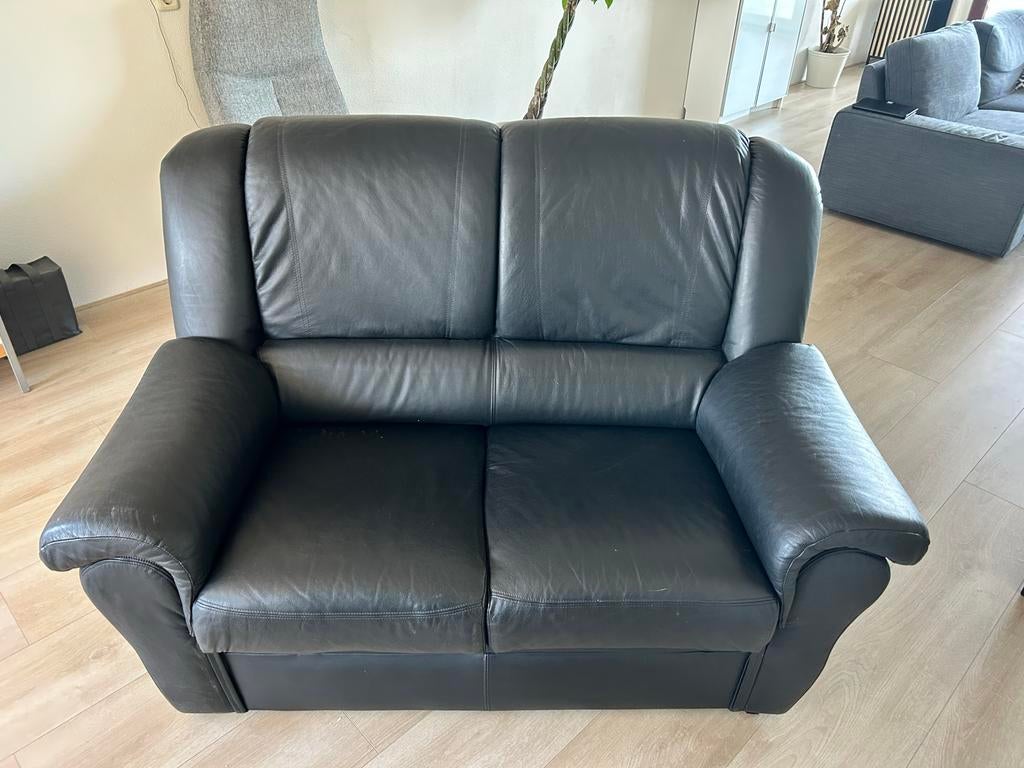 Zwarte leren bank, Gebruikt, 150 tot 200 cm, Tweepersoons, Ophalen of Verzenden