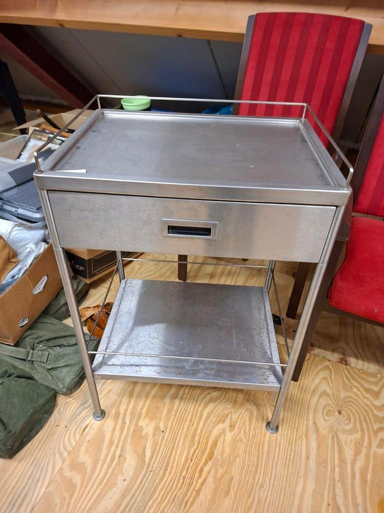 RVS Werktafel met Lade, Ophalen, Gebruikt, 50 tot 75 cm, Rechthoekig