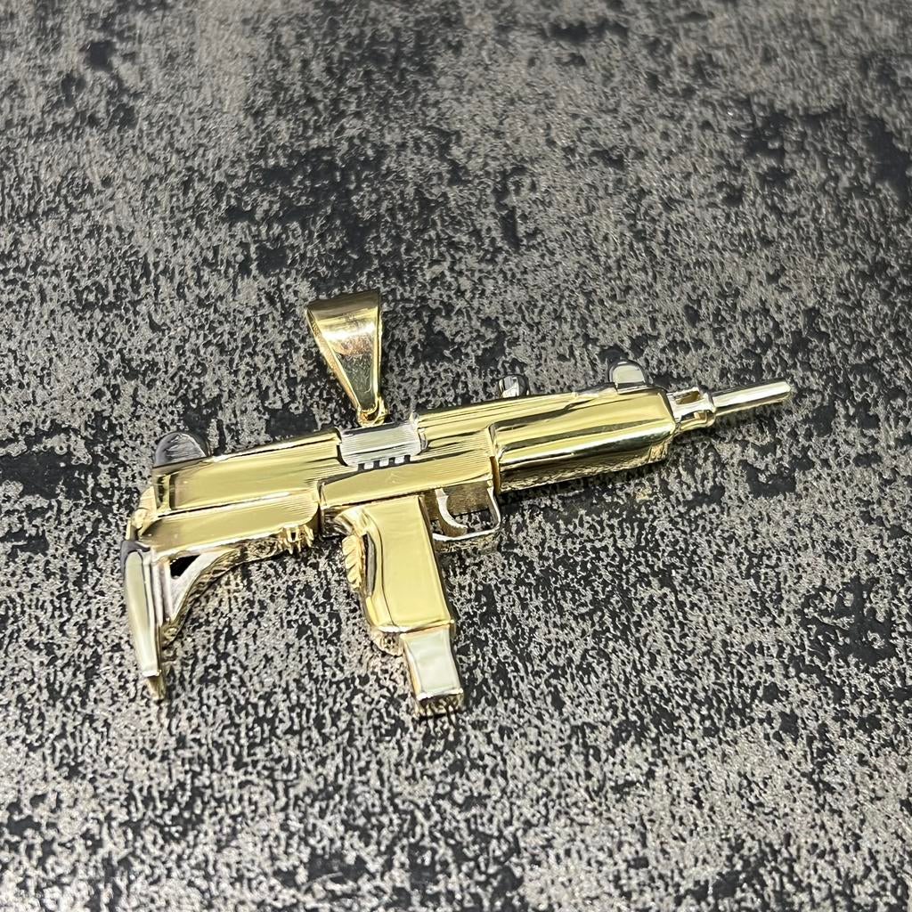 14 karaat gouden wapen geweer hanger uzi, Ophalen of Verzenden, Nieuw, Goud