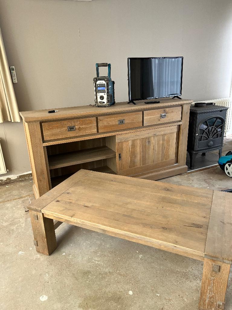 Kasten en salontafel, Huis en Inrichting, Tafels | Salontafels, Ophalen, 50 tot 100 cm, Overige vormen, Overige houtsoorten