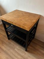 Vadholma keukeneiland zwart/eiken, Ophalen, Zo goed als nieuw, 25 tot 50 cm, Rechthoekig