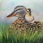 Schilderij eend met kuiken, Ophalen of Verzenden, Nieuw, Schilderij