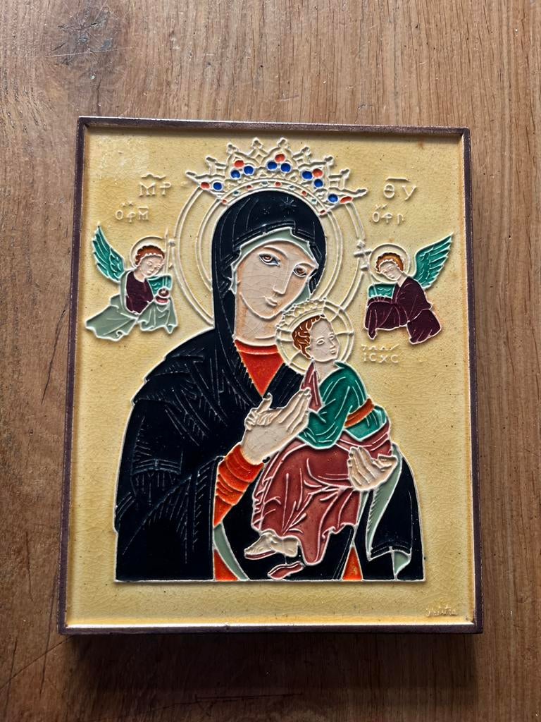 Antieke tegel Maria met kind - Westraven Utrecht, Antiek en Kunst, Antiek | Wandborden en Tegels, Ophalen