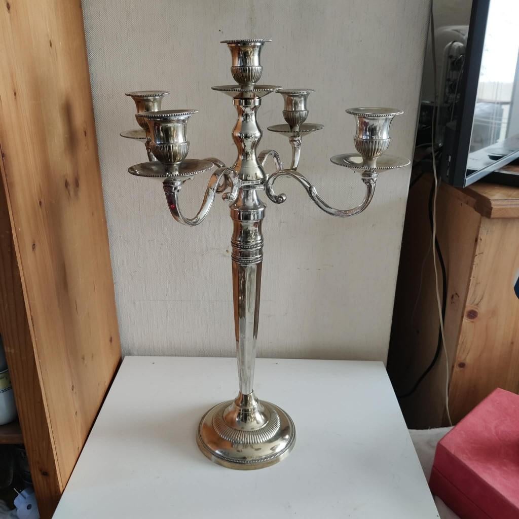 2 x5 armige kandelaar 63 hoog. Verzilverd, Ophalen, Overige materialen, Gebruikt, 50 tot 75 cm