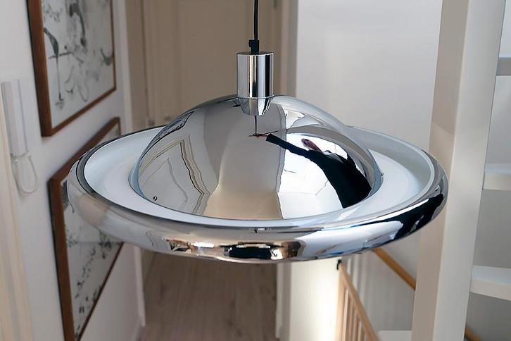 Vintage UFO Lamp Luci Italia Model S-481, Huis en Inrichting, Lampen | Hanglampen, Gebruikt, Minder dan 50 cm, Metaal, Ophalen of Verzenden