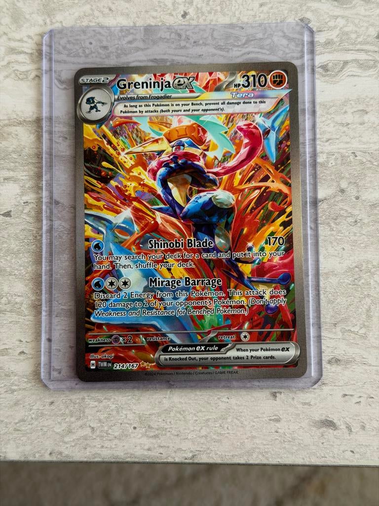 Greninja ex 214/167 Twilight Masquerade Pokémon kaart, Ophalen, Zo goed als nieuw, Losse kaart, Foil