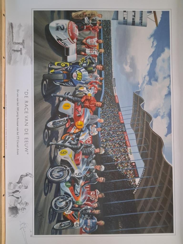 Tekening 100 jaar TT Assen: De Race van de Eeuw, Antiek en Kunst, Kunst | Tekeningen en Foto's, Ophalen of Verzenden