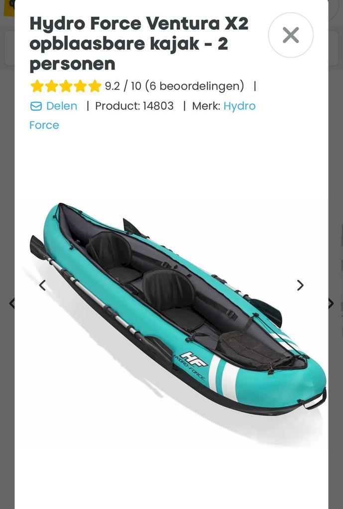 Hydro-Force Ventura Opblaasbare Kajak - 2-persoons, Ophalen, Opblaasbaar, Zo goed als nieuw, 2-persoons