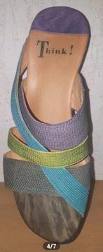 THINK! Leren design slipper sandalen. Zgan. Maat 36., Overige kleuren, Think!, Zo goed als nieuw, Sandalen of Muiltjes