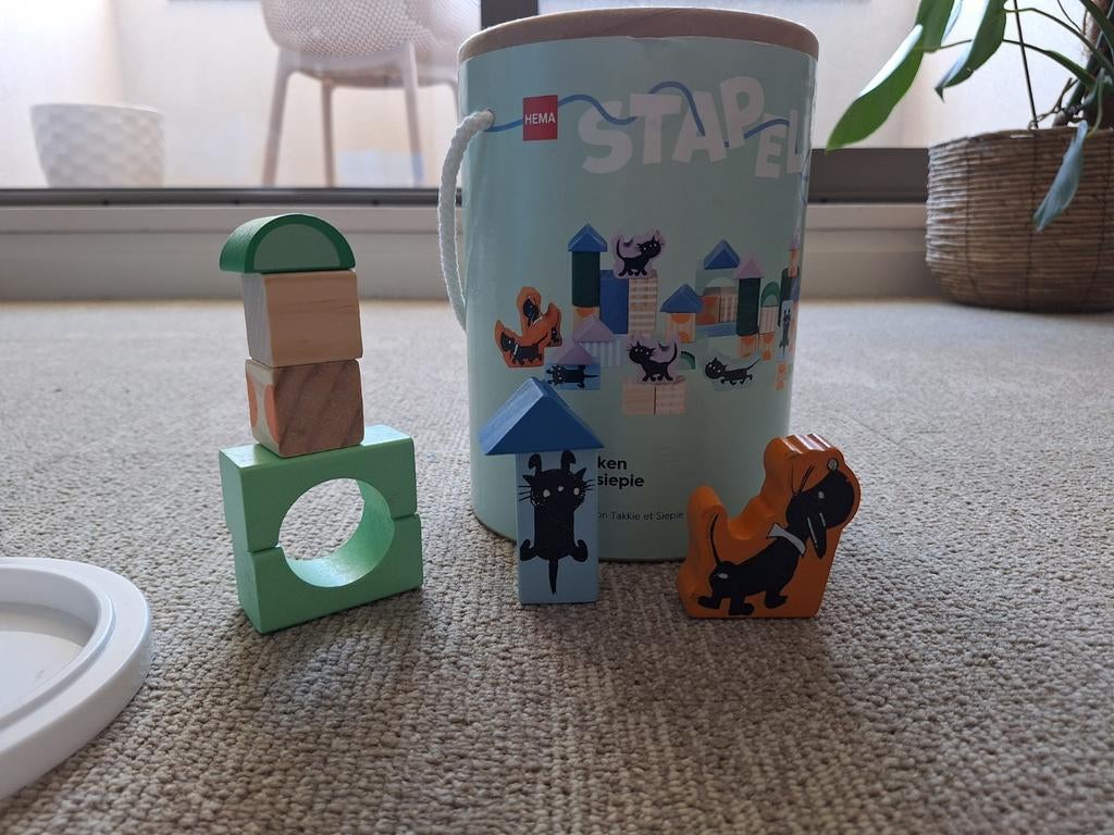HEMA houten stapelblokken Takkie en Siepie - compleet, Ophalen of Verzenden