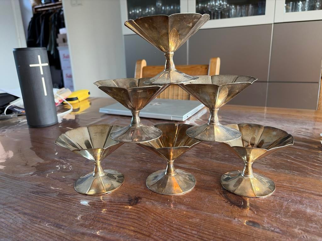 6 verzilverde ijscoupes - Vintage, Ophalen of Verzenden, Zilver