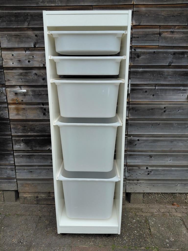 Ikea Trofast kast 145 cm met 5 plastic bakken, Kinderen en Baby's, Kinderkamer | Commodes en Kasten, Ophalen, Gebruikt, 105 cm of meer