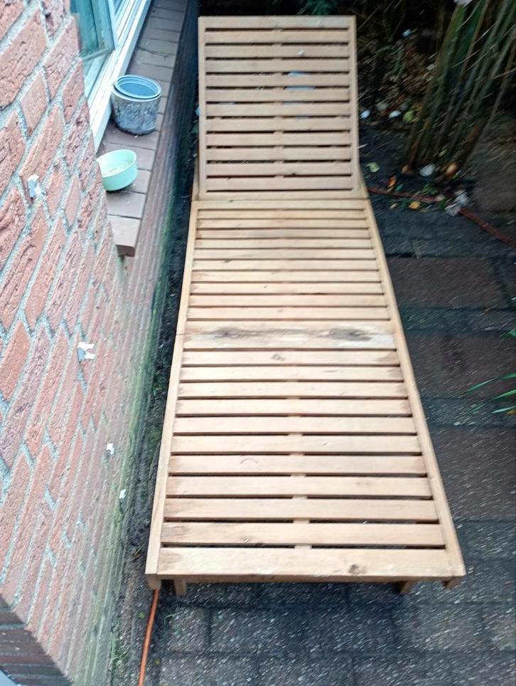 Houten ligstoel, verstelbaar, Tuin en Terras, Ligbedden, Gebruikt, Hout, Verstelbaar, Ophalen