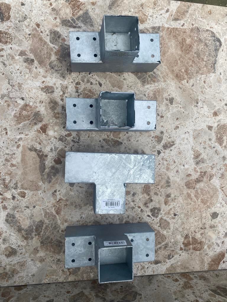 4x Gegalvaniseerde T-verbinders voor palen, Doe-het-zelf en Verbouw, Ophalen, 100 tot 250 mm, Gebruikt, Overige typen