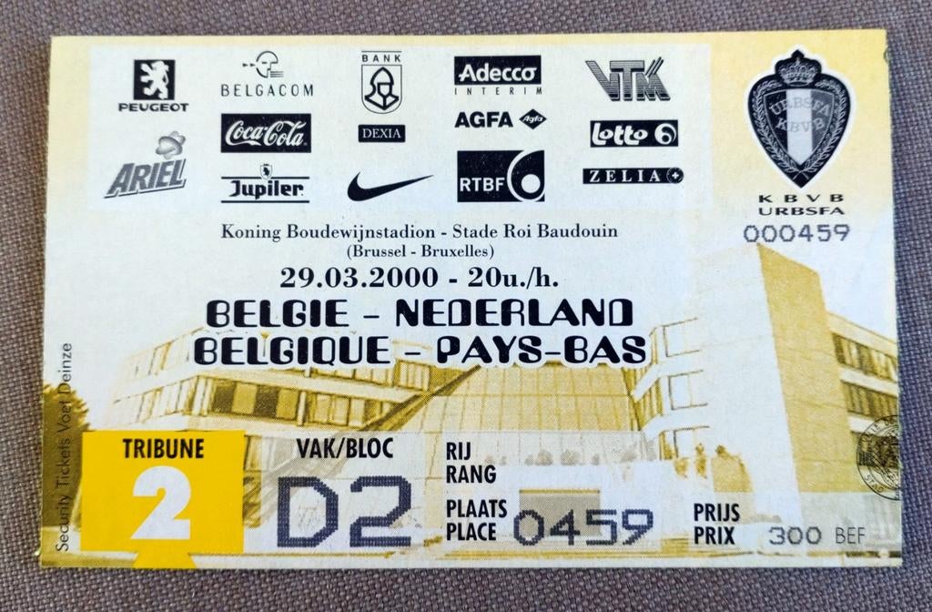 België - Nederland wedstrijd ticket., Verzamelen, Verzenden, Gebruikt, Overige binnenlandse clubs, Overige typen