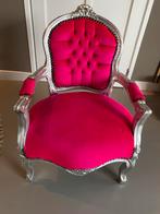 Barokke kinder fauteuil in fuchsia roze met zilveren frame, Ophalen, Gebruikt, Stoel(en)