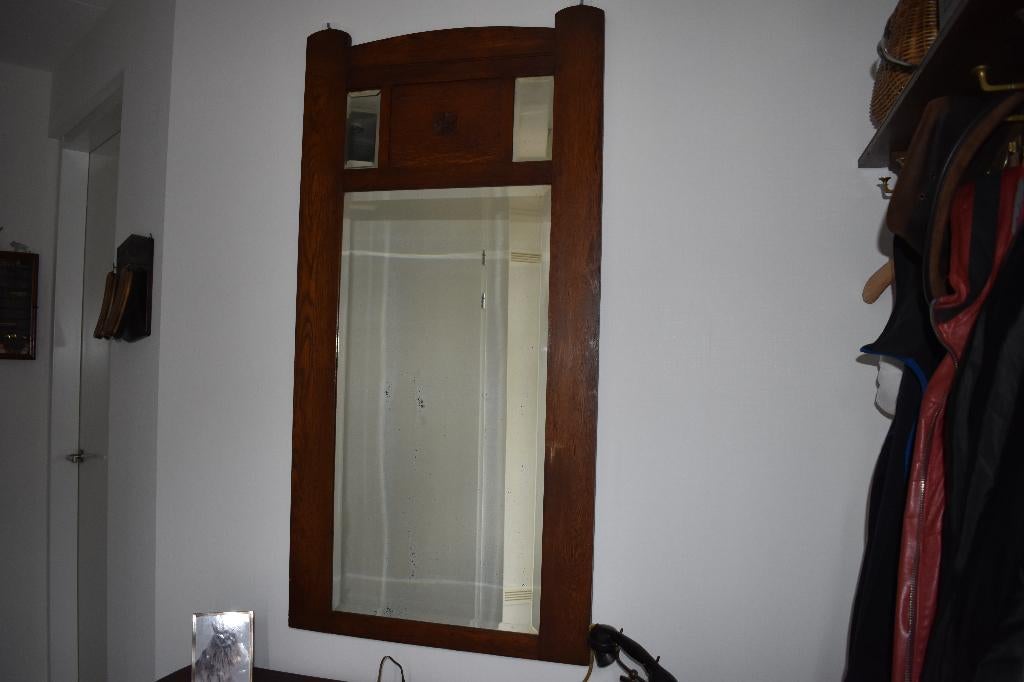 massief eiken spiegel oud hoog 144 cm breed 72 cm, Antiek en Kunst, Ophalen, Rechthoekig, 50 tot 100 cm, 100 tot 150 cm