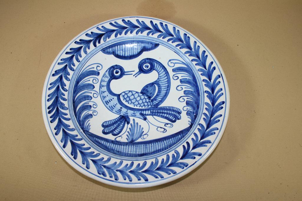 Groot Spaans wandbord twee vogels gemerkt, Antiek en Kunst, Ophalen of Verzenden