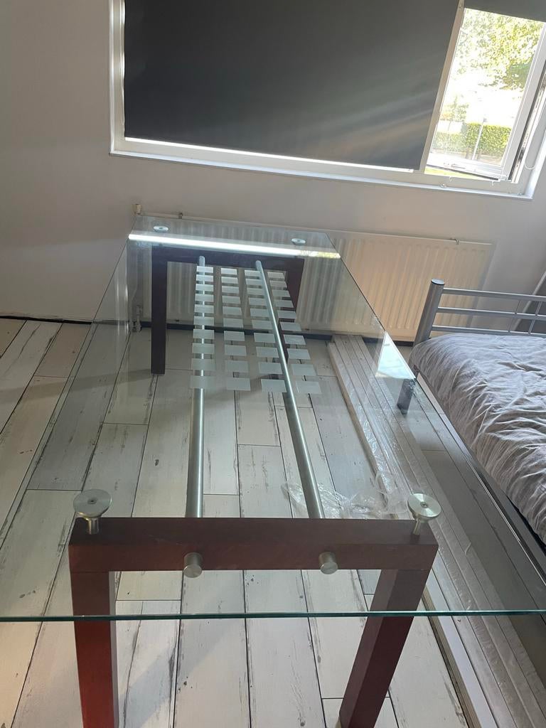 Glazen design eettafel + salontafel, Huis en Inrichting, Ophalen, Gebruikt, 200 cm of meer, 50 tot 100 cm