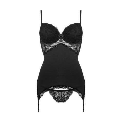 Zwart kanten body met jarretels s, Onbekend, Ophalen of Verzenden, Zwart, Body of Korset