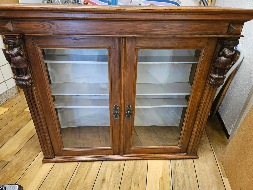 Antieke vitrinekast, Huis en Inrichting, Ophalen, Gebruikt, 25 tot 50 cm, 150 tot 200 cm