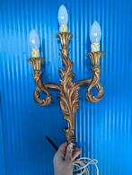 Vintage Gouden Wandlamp met 3 Lichtpunten, Huis en Inrichting, Lampen | Wandlampen, Ophalen of Verzenden, Gebruikt, Overige materialen