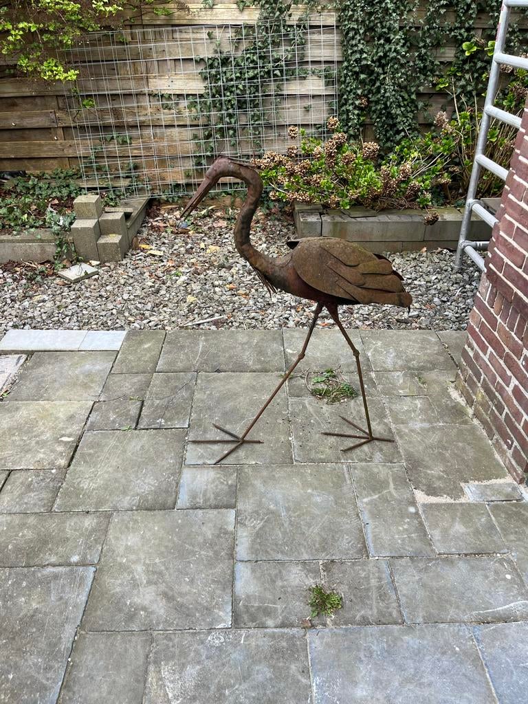Reiger beeld van staal antiek, Tuin en Terras, Tuinbeelden, Ophalen
