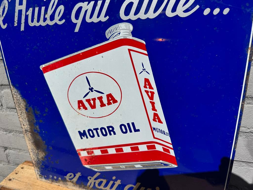 AVIA motor olie oud metalen reclamebord, Ophalen, Reclamebord, Gebruikt, .
