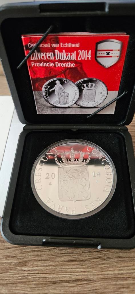 Zilveren Dukaat 2014 DRENTHE proof in orginele doosje, Koningin Beatrix, Zilver, Losse munt, Overige waardes