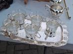 Zilverkleurige theeset met dienblad en schaaltje, Antiek en Kunst, Antiek | Goud en Zilver, Ophalen of Verzenden