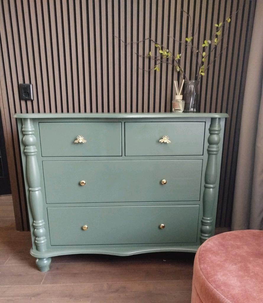 Donkergroene commode / ladekast / dressoir, Huis en Inrichting, Kasten | Ladekasten, Ophalen, 100 tot 150 cm, Zo goed als nieuw