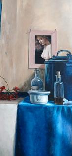 Stilleven met blauw en wit, klassiek schilderij, Antiek en Kunst, Ophalen of Verzenden