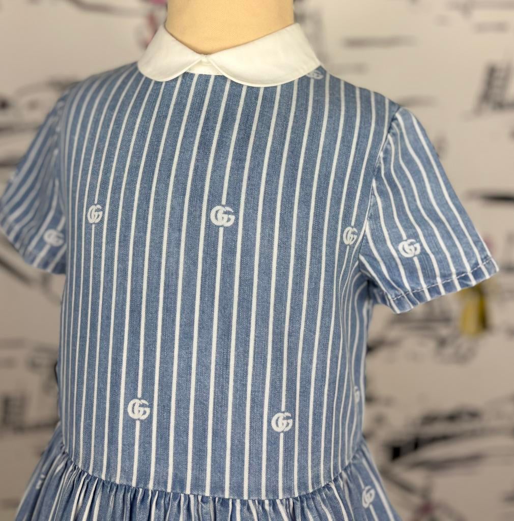 Gucci GG gestreept chambray jurkje maat 4, Kinderen en Baby's, Gucci EU, Customercare@gucci.com, Zo goed als nieuw, Jurk of Rok