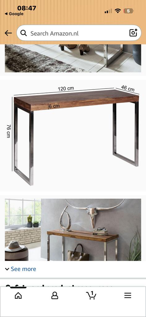 Side table hout met zilver, Huis en Inrichting, Tafels | Sidetables, Ophalen of Verzenden, Zo goed als nieuw, 25 tot 50 cm, Rechthoekig