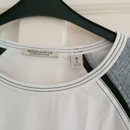 Maison Scotch shirt wit voile + grijze sweater mouw S 34806, ., Wit, Zo goed als nieuw, Korte mouw