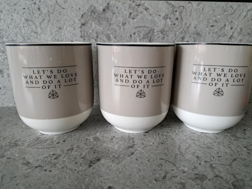 3 Riverdale kopjes - Let's do what we love, Keramiek, Ophalen of Verzenden, Zo goed als nieuw, Overige stijlen