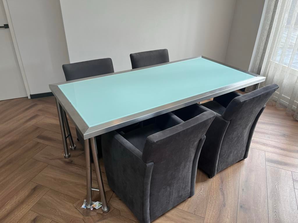 Eettafel, Huis en Inrichting, Tafels | Eettafels, Ophalen, Gebruikt, 50 tot 100 cm, Glas