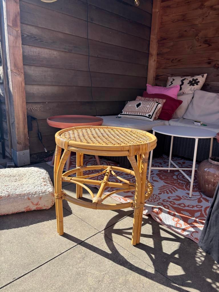 Rotan bijzettafel - Vintage look, Overige materialen, Minder dan 55 cm, Gebruikt, Rond