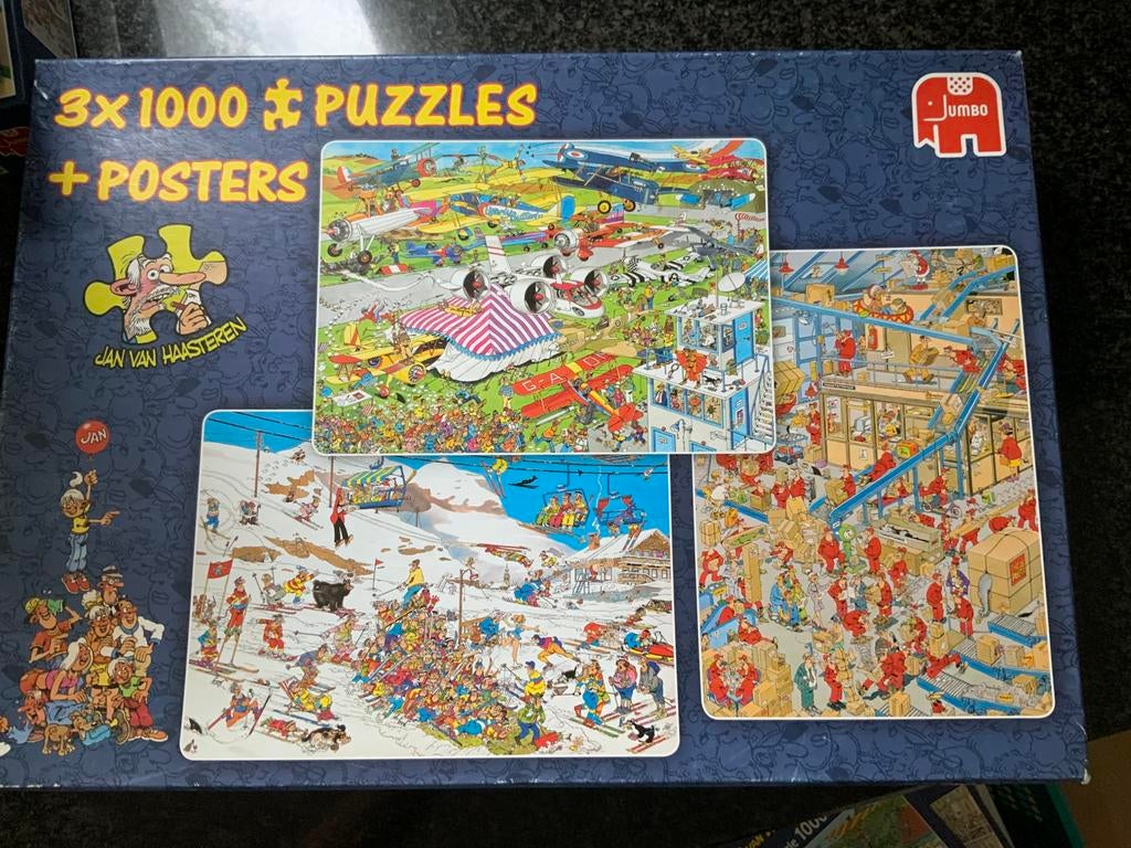 Jan van Haasteren puzzels 1000 stuks 3 puzzels in 1 doos, Hobby en Vrije tijd, Denksport en Puzzels, Zo goed als nieuw, 500 t/m 1500 stukjes