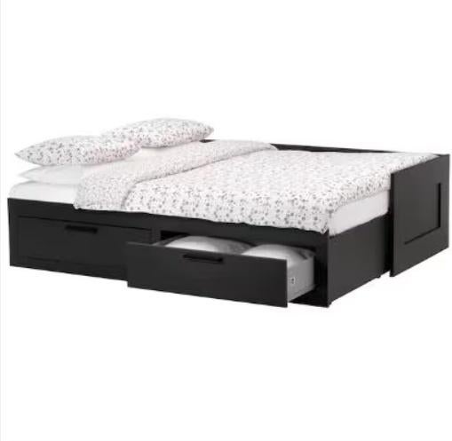 Logeerbed Ikea type Brimnes met uitschuif functie, 85 tot 100 cm, Gebruikt, 180 cm of meer, Ophalen