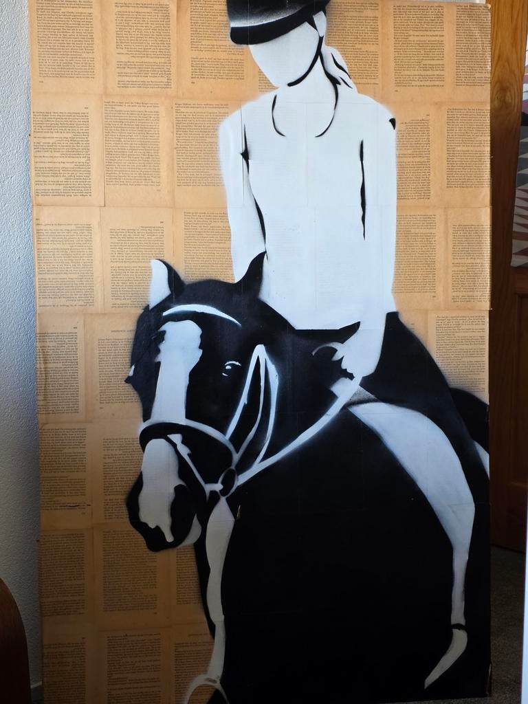 Uniek kunstwerk: Ruiter op paard met beschilderde achterkant, Ophalen