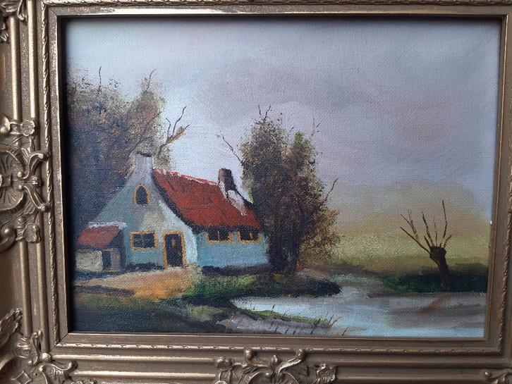 Schilderij, landschap, platteland, reproductie D. Verheul,, Antiek en Kunst, Kunst | Schilderijen | Klassiek, Ophalen