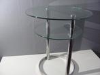bijzet tafeltje glas en chroom 46 cm hoog, Minder dan 55 cm, Metaal of Aluminium, Rond, Zo goed als nieuw