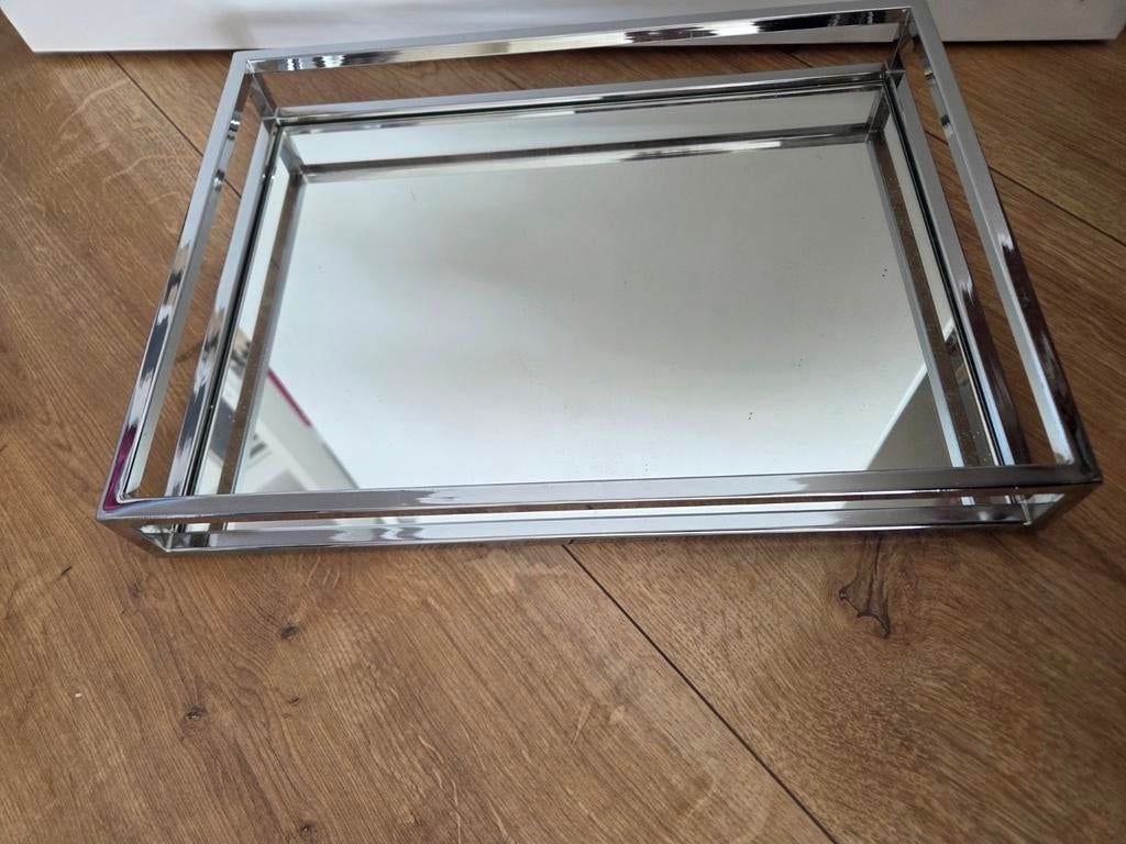 Zilver spiegel glas dienblad tray schaal plateau, Ophalen of Verzenden, Zo goed als nieuw, Rond