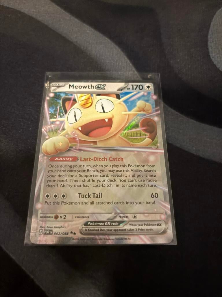 Meowth ex Pokémon kaart - Perfecte staat, Ophalen, Zo goed als nieuw, Losse kaart, Foil